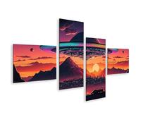 islandburner Tableau sur toile représentant des ovnis géants sur le paysage de montagne au coucher du soleil