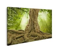 islandburner Tableau sur toile représentant un arbre majestueux dans la forêt avec des rayons de soleil en arrière-plan