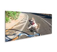 islandburner Tableau sur toile représentant un bouledogue joyeux - Impression d'art pour salon pour les amoureux des animaux - Panorama