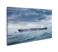 islandburner Tableau sur toile représentant un cargo, un hélicoptère dans une tempête en haute mer, images murales