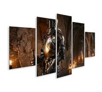 islandburner Tableau sur toile représentant un chevalier majestueux - Impression d'art pour salon - Pour les fans médiévaux - 5 pièces