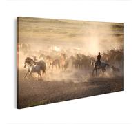 islandburner Tableau sur toile représentant un troupeau de chevaux majestueux - Décoration murale pour le salon pour les aventuriers - Édition E1