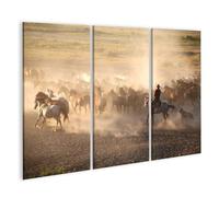 islandburner Tableau sur toile représentant un troupeau de chevaux majestueux - Pour le salon et les aventuriers - 3 pièces