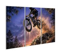 islandburner Tableau sur toile représentant un vélo de montagne dynamique au crépuscule - 3 pièces
