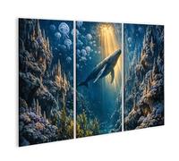 islandburner Tableau sur toile représentant une baleine majestueuse dans un monde sous-marin mystérieux - 3 pièces