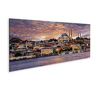 islandburner Tableau sur toile représentant une corne dorée et la vieille ville d'Istanbul sur un coucher de soleil dramatique en Turquie 120 x 40 cm