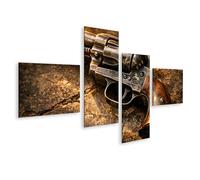 islandburner Tableau sur toile - Revolver Colt dans le Far West - Décoration murale - 4 pièces - Édition I1