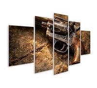 islandburner Tableau sur toile - Revolver Colt dans le Far West - Décoration murale - 5 pièces