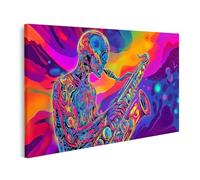 islandburner Tableau sur toile - Robot psychédélique - Saxophoniste - Pour salon, mélomane, magasin de musique - Images murales - Poster