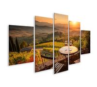 islandburner Tableau sur toile romantique avec vignobles et coucher de soleil - 5 pièces