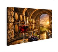 islandburner Tableau sur toile romantique Cave à vin avec vin rouge et vignobles - Édition A1