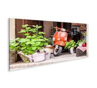 islandburner Tableau sur toile Rouleau rouge entre pots de fleurs et arrosoir Images murales Poster