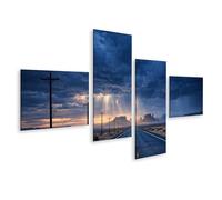 islandburner Tableau sur toile Route désertique solitaire en Arizona avec ciel dramatique - 4 pièces - Edition Y1