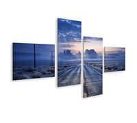 islandburner Tableau sur toile - Route du désert solitaire en Arizona avec mâts télégraphiques et lever du soleil - 4 pièces - Edition C1