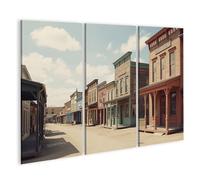 islandburner Tableau sur toile - Route principale sauvage - Avec façades en bois - 3 pièces