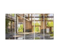 islandburner Tableau sur toile Ruine industrielle mystique Tableau mural bureau pour explorateurs et aventuriers - 5 pièces XXL