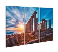 islandburner Tableau sur toile Ruines du temple de Poséidon au Cap Sounion au coucher du soleil Grèce Cadre Affiche Poster Murale Tableaux