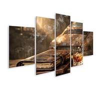 islandburner Tableau sur toile rustique avec carnet de notes et verre à whisky - 5 pièces