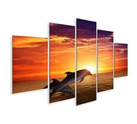 islandburner Tableau sur Toile Saut des Dauphins Coucher de Soleil sur la mer Cadre Affiche Poster Murale Tableaux