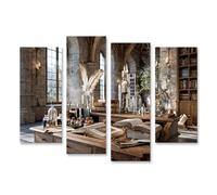 islandburner Tableau sur toile Scriptorium historique pour bibliothèque - Parfait pour les amateurs d'histoire - 4 pièces