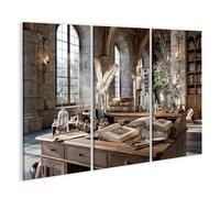 islandburner Tableau sur toile Scriptorium historique pour bibliothèque - Parfait pour les amateurs d'histoire - 3 pièces