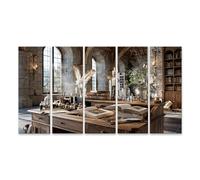 islandburner Tableau sur toile Scriptorium historique pour bibliothèque - Parfait pour les amateurs d'histoire - 5 pièces XXL