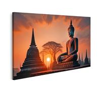 islandburner Tableau sur toile Serene Statue de Bouddha au coucher du soleil en méditation Images murales Poster