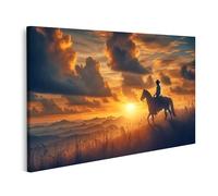 islandburner Tableau sur toile silhouette de cowboy, cheval, coucher de soleil dramatique, images murales poster