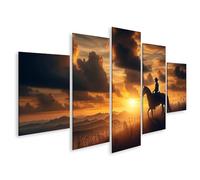 islandburner Tableau sur toile Silhouette d'un cow-boy sur un cheval sur un champ herbeux, avec une image murale