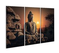 islandburner Tableau sur toile Statue de Bouddha coucher de soleil Bouddha Purnima Vesak jour Cadre Affiche Poster Murale Tableaux