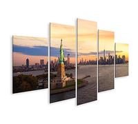 islandburner Tableau sur Toile Statue de la Liberté New York City Manhattan Fond Coucher de Soleil USA Cadre Affiche Poster Murale Tableaux
