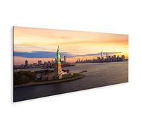 islandburner Tableau sur Toile Statue de la Liberté New York City Manhattan Fond Coucher de Soleil USA Cadre Affiche Poster Murale Tableaux