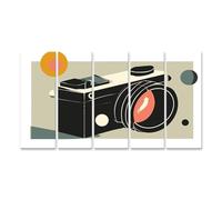 islandburner Tableau sur toile - Style rétro - Silhouette de caméra - Décoration murale pour salon élégante - Pour les amateurs de photographie - 5 pièces XXL
