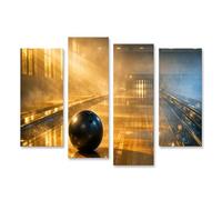 islandburner Tableau sur toile surréaliste d'une piste de bowling dans le brouillard pour les fans de bowling - 4 pièces