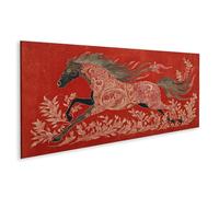 islandburner Tableau sur toile - Tableau mural artistique d'un cheval qui marche avec des motifs floraux - Panorama