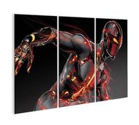 islandburner Tableau sur toile - Tableau mural dynamique d'un super-héros en costume rouge et noir - 3 pièces - Édition K1