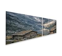 islandburner Tableau sur toile - Tempête dramatique sur lac de montagne avec cabanes en montagne - 2 pièces