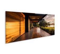 islandburner Tableau sur toile - Terrasse moderne avec vue sur le lac et revêtement en bois - Panorama