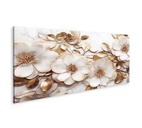 islandburner Tableau sur Toile Texture Marbre Couleurs Or Blanc Fleurs Dorées Design Luxueux Papier Peint Génér Cadre Affiche Poster Murale Tableaux