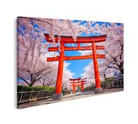 islandburner Tableau sur toile Torii japonais rouge porte rose fleurs de cerisier B images murales poster