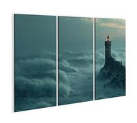 islandburner Tableau sur toile - Tour de guet médiévale solitaire dans la mer orageuse - 3 pièces