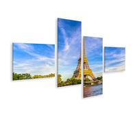 islandburner Tableau sur toile Tour Eiffel Paris au coucher du soleil sur la rivière avec ciel bleu