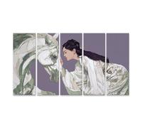 islandburner Tableau sur toile traditionnel chinois avec belle femme et cheval - 5 pièces XXL