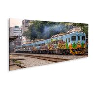 islandburner Tableau sur toile - Train graffiti coloré avec motifs végétaux de style urbain - Panorama