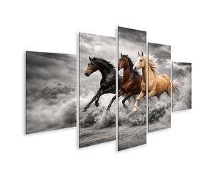 islandburner Tableau sur toile Trois chevaux au galop dans un paysage spectaculaire - Toile 170 x 80 cm - 5 pièces