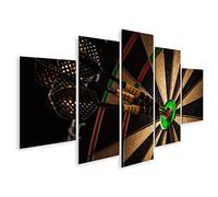 islandburner Tableau sur toile Trois Fléchettes Bull S Eye Close Up Succès Hitting Target Aim Goal Achievement Concept Arrière-plan 5 pièces Décoration murale Poster Impression d'art 170 x 80 cm