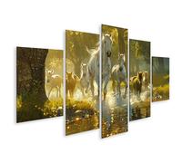 islandburner Tableau sur toile Troupeau de chevaux sur la rivière à la lumière du matin Images murales Poster