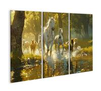 islandburner Tableau sur toile Troupeau de chevaux sur la rivière à la lumière du matin Images murales Poster