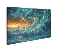 islandburner Tableau sur toile Tsunami effrayant énorme vague mousseuse apocalyptique dramatique images murales poster