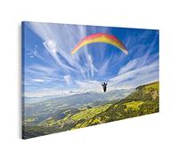 islandburner Tableau sur toile Un parapente survole les montagnes le jour d'été Cadre Affiche Poster Murale Tableaux